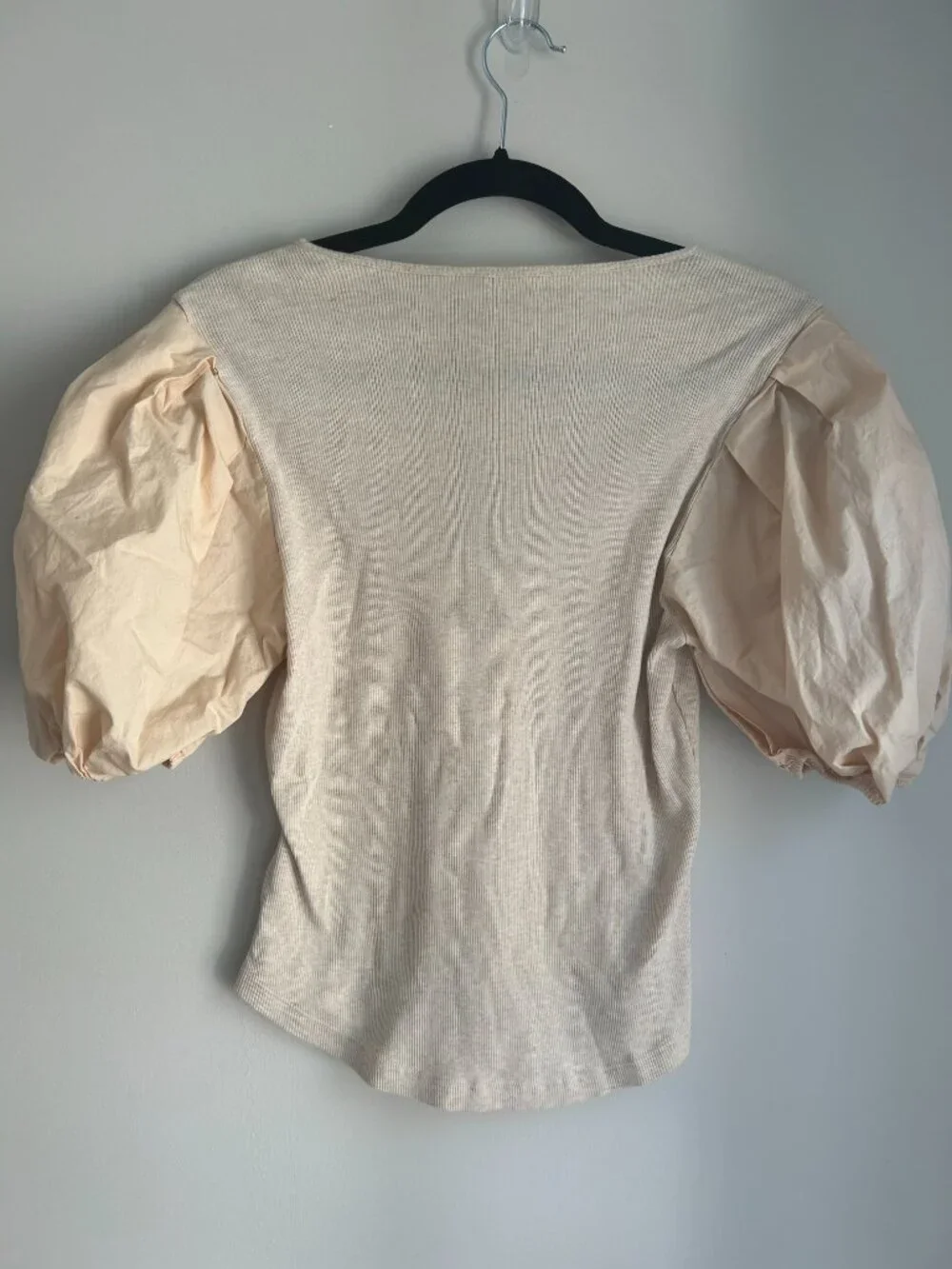 Ulla Johnson Kara‎ Puff Sleeve Top Cream Cotton Knit Blouse Henley Medium
